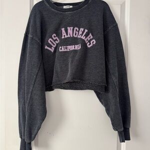 Garage Dark Gray Cropped Sweatshirt with Purple Accents